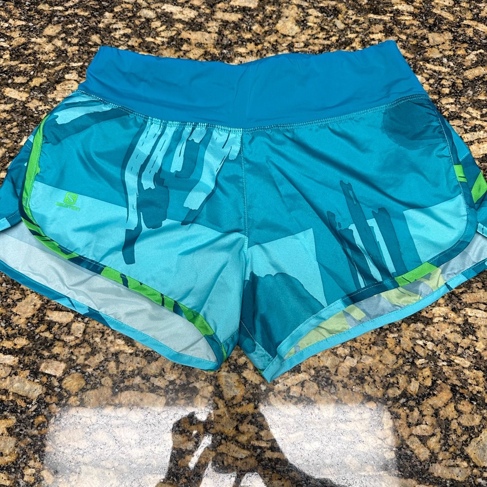 Salomon Women's Blue and Green Athletic Shorts - size XS